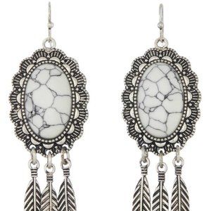 Navajo Stone Feather Drop Earrings - White